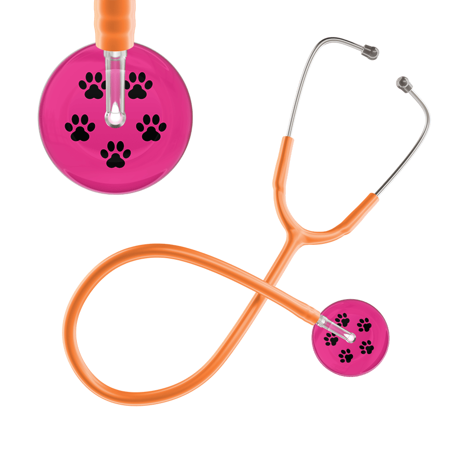 Ultrascope Single Stethoscope Black Paw Hot Pink Background / Pediatric / Orange Black Paw Print Light Background Stethoscope