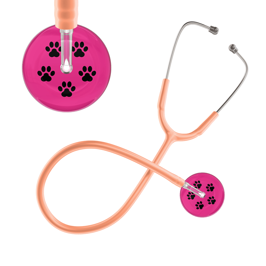 Ultrascope Single Stethoscope Black Paw Hot Pink Background / Adult / Peach Black Paw Print Light Background Stethoscope