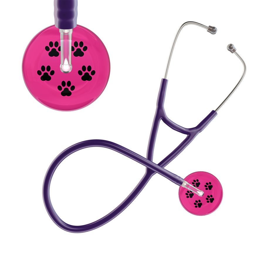 Black Paw Print Light Background Cardiology Stethoscope