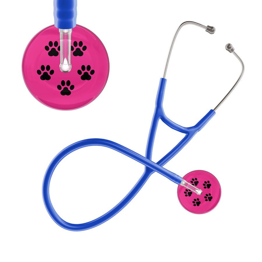 Ultrascope Single Stethoscope Black Paw Hot Pink Background / Adult / Royal Blue Black Paw Print Light Background Cardiology Stethoscope