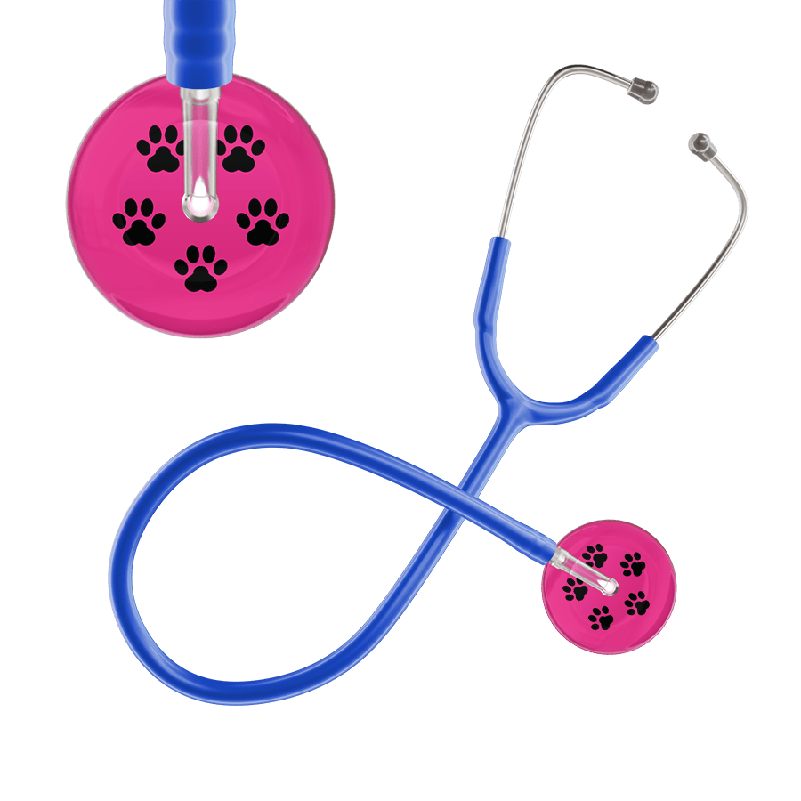 Ultrascope Single Stethoscope Black Paw Hot Pink Background / Pediatric / Royal Blue Black Paw Print Light Background Stethoscope