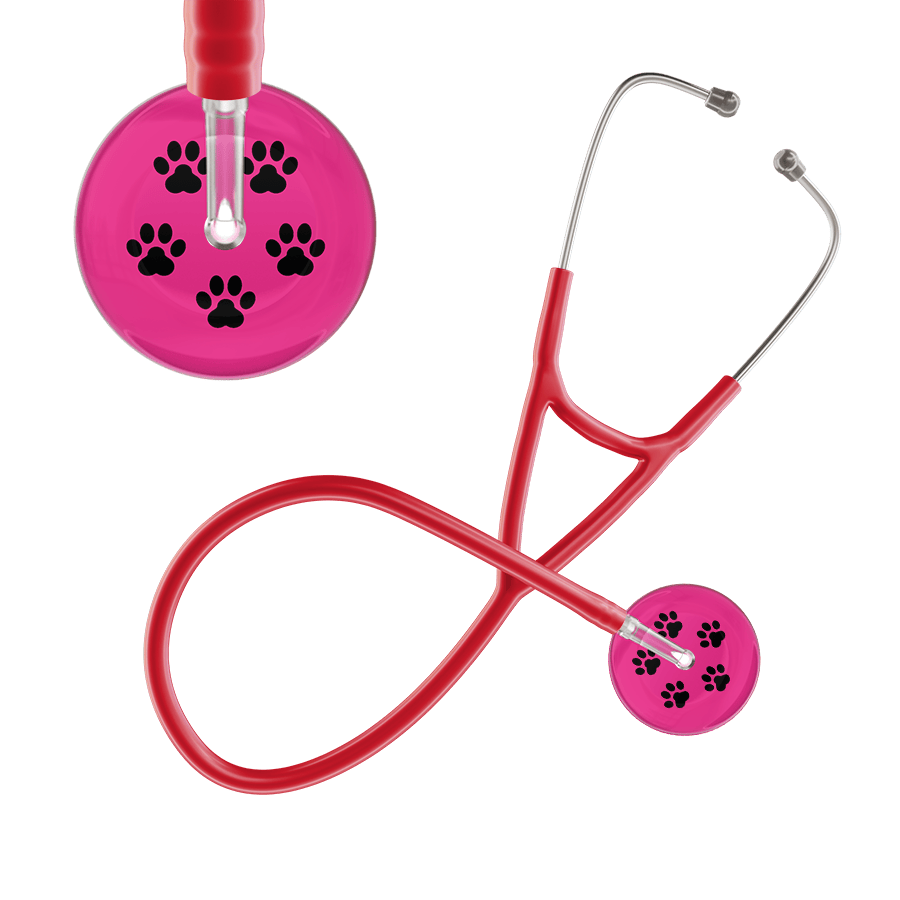Ultrascope Single Stethoscope Black Paw Hot Pink Background / Adult / Red Black Paw Print Light Background Cardiology Stethoscope
