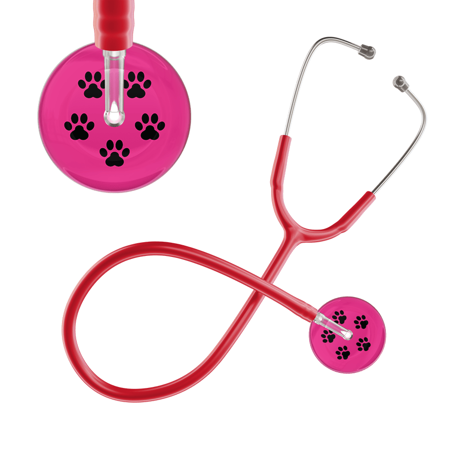 Ultrascope Single Stethoscope Black Paw Hot Pink Background / Adult / Red Black Paw Print Light Background Stethoscope