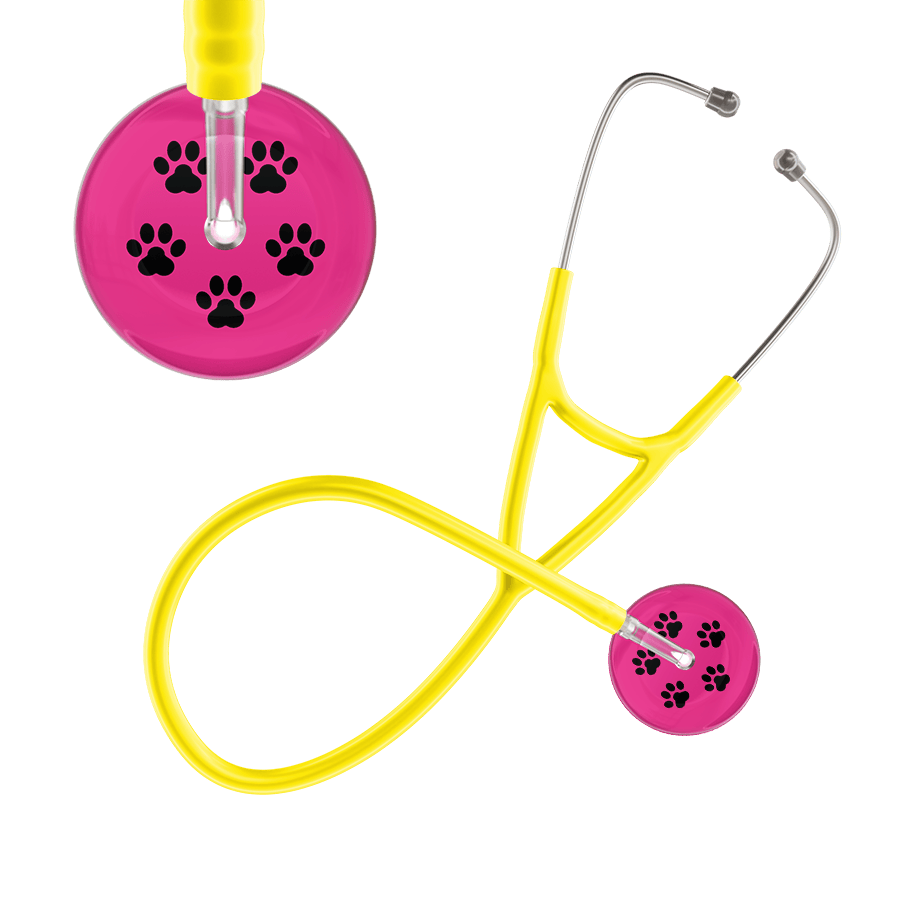 Ultrascope Single Stethoscope Black Paw Hot Pink Background / Adult / Yellow Black Paw Print Light Background Cardiology Stethoscope