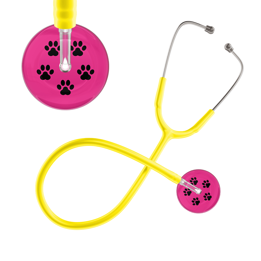 Ultrascope Single Stethoscope Black Paw Hot Pink Background / Adult / Yellow Black Paw Print Light Background Stethoscope
