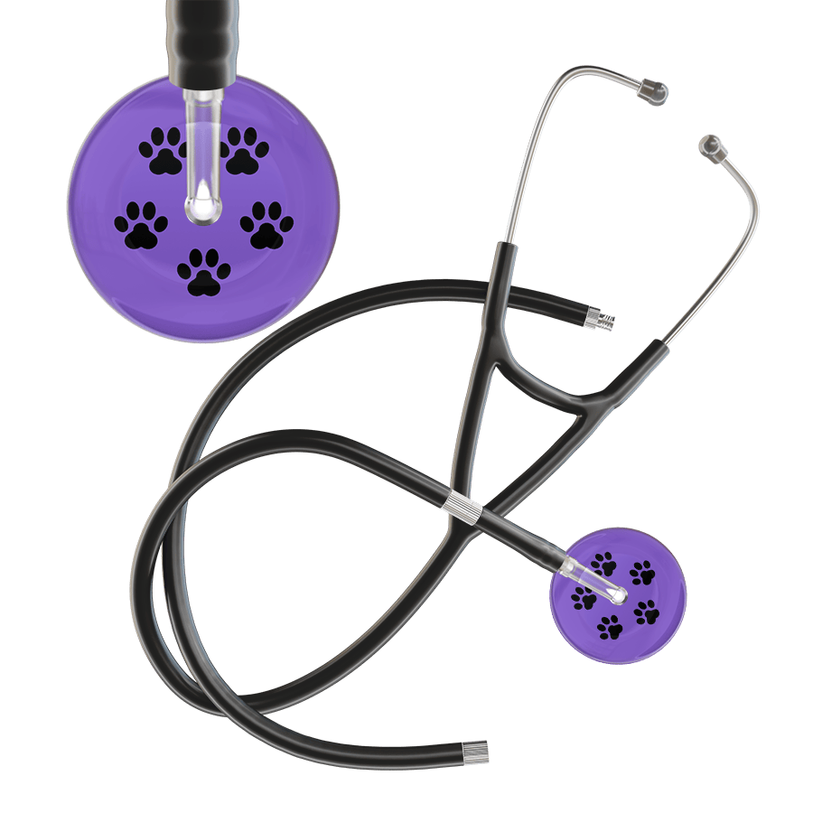 Ultrascope Single Stethoscope Black Paw Lavender Background / Adult / Black Extended Tubing Black Paw Print Light Background Cardiology Stethoscope