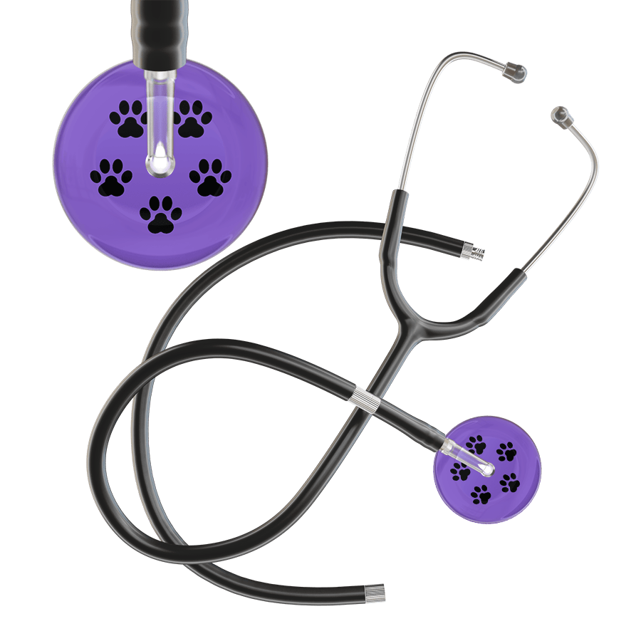 Ultrascope Single Stethoscope Black Paw Lavender Background / Adult / Black Extended Tubing Black Paw Print Light Background Stethoscope