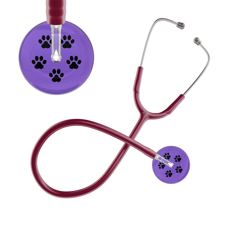 Ultrascope Single Stethoscope Black Paw Lavender Background / Adult / Burgundy Black Paw Print Light Background Stethoscope