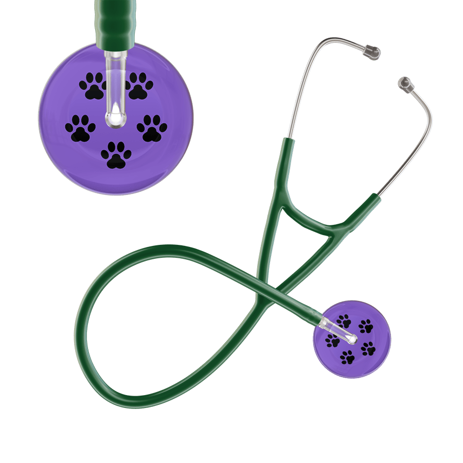 Ultrascope Single Stethoscope Black Paw Lavender Background / Adult / Dark Green Black Paw Print Light Background Cardiology Stethoscope
