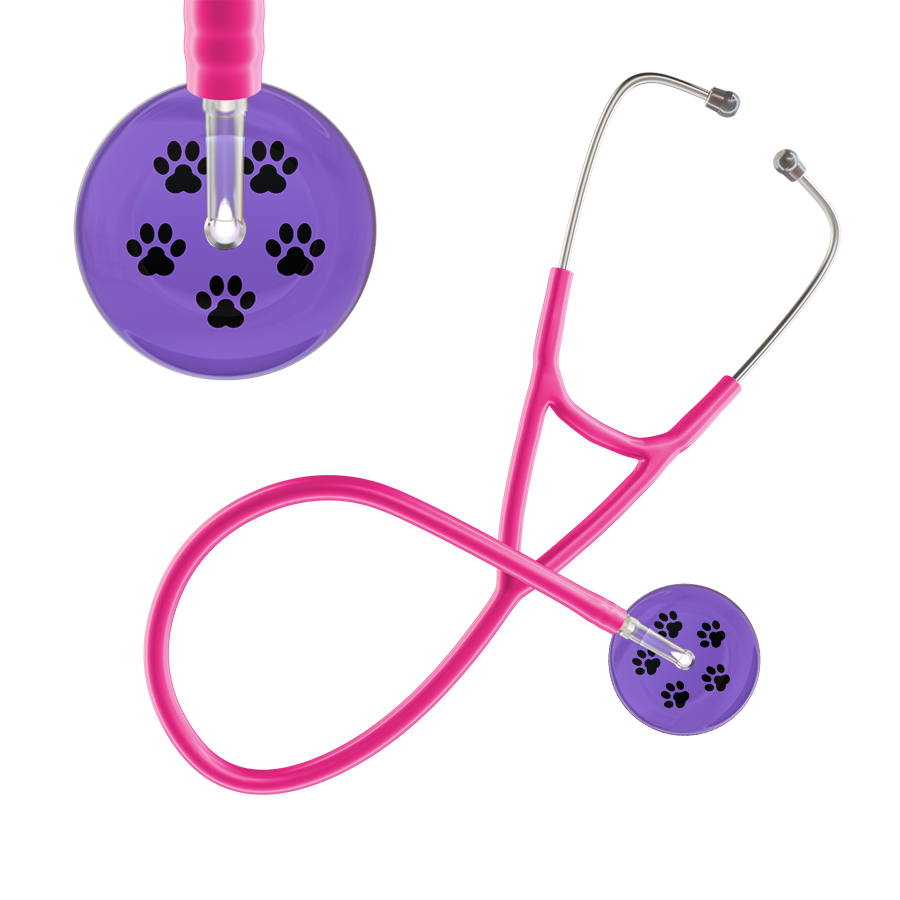 Black Paw Print Light Background Cardiology Stethoscope