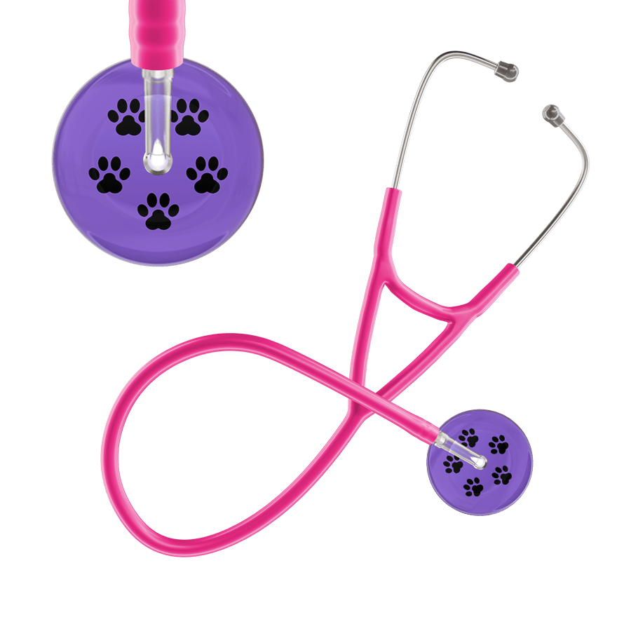 Ultrascope Single Stethoscope Black Paw Lavender Background / Adult / Hot Pink Black Paw Print Light Background Cardiology Stethoscope