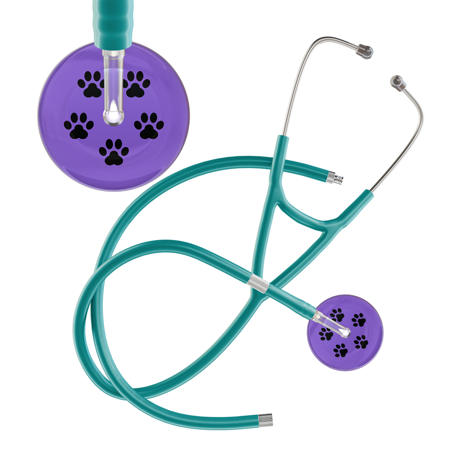 Black Paw Print Light Background Cardiology Stethoscope