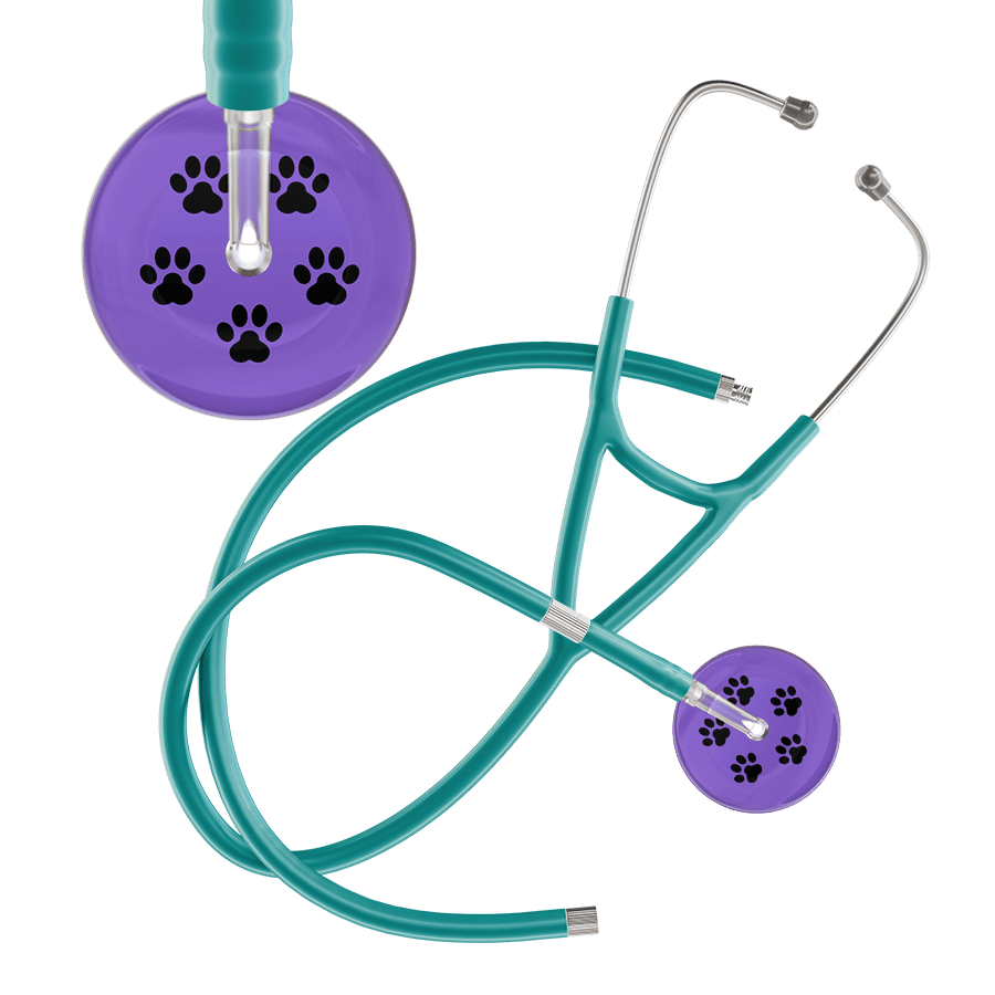Ultrascope Single Stethoscope Black Paw Lavender Background / Adult / Jade Extended Tubing Black Paw Print Light Background Cardiology Stethoscope