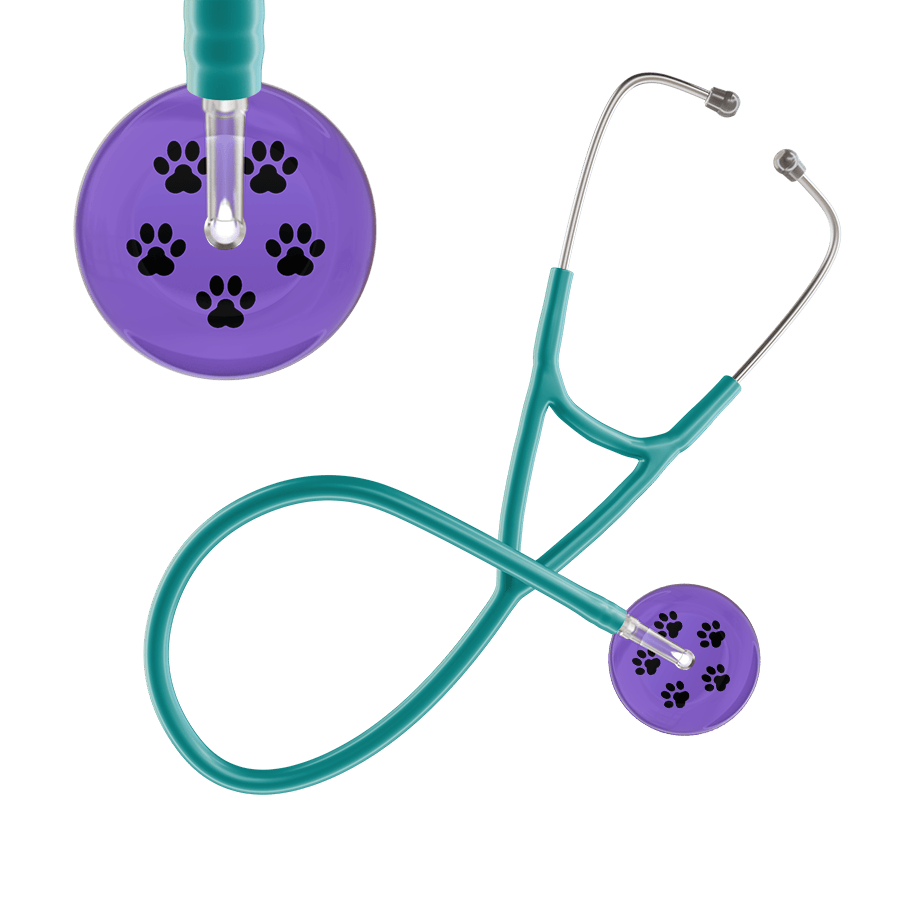 Ultrascope Single Stethoscope Black Paw Lavender Background / Adult / Jade Black Paw Print Light Background Cardiology Stethoscope