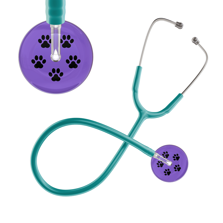 Ultrascope Single Stethoscope Black Paw Lavender Background / Adult / Jade Black Paw Print Light Background Stethoscope