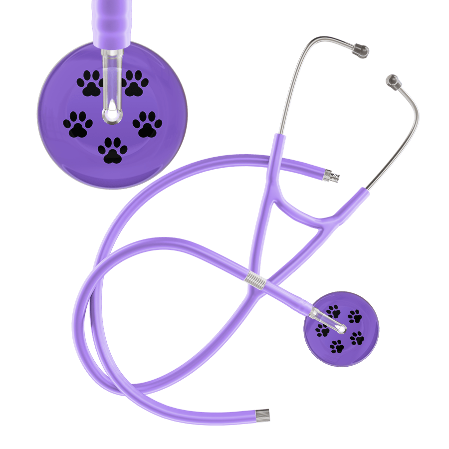 Ultrascope Single Stethoscope Black Paw Lavender Background / Adult / Lavender Extended Tubing Black Paw Print Light Background Cardiology Stethoscope