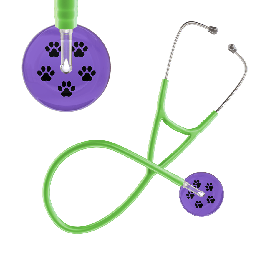 Ultrascope Single Stethoscope Black Paw Lavender Background / Adult / Lime Green Black Paw Print Light Background Cardiology Stethoscope