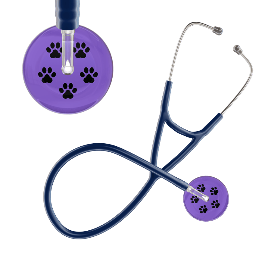 Ultrascope Single Stethoscope Black Paw Lavender Background / Adult / Navy Black Paw Print Light Background Cardiology Stethoscope