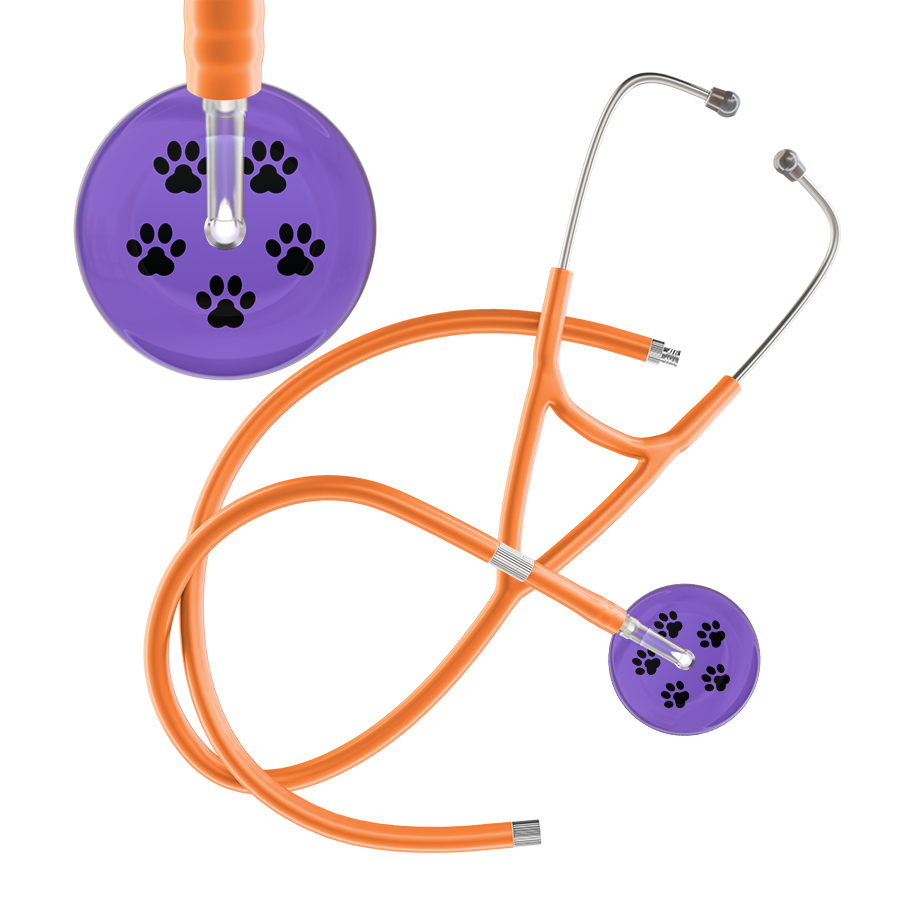 Black Paw Print Light Background Cardiology Stethoscope