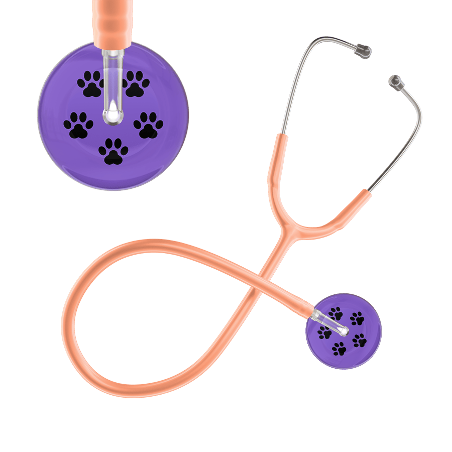 Ultrascope Single Stethoscope Black Paw Lavender Background / Adult / Peach Black Paw Print Light Background Stethoscope