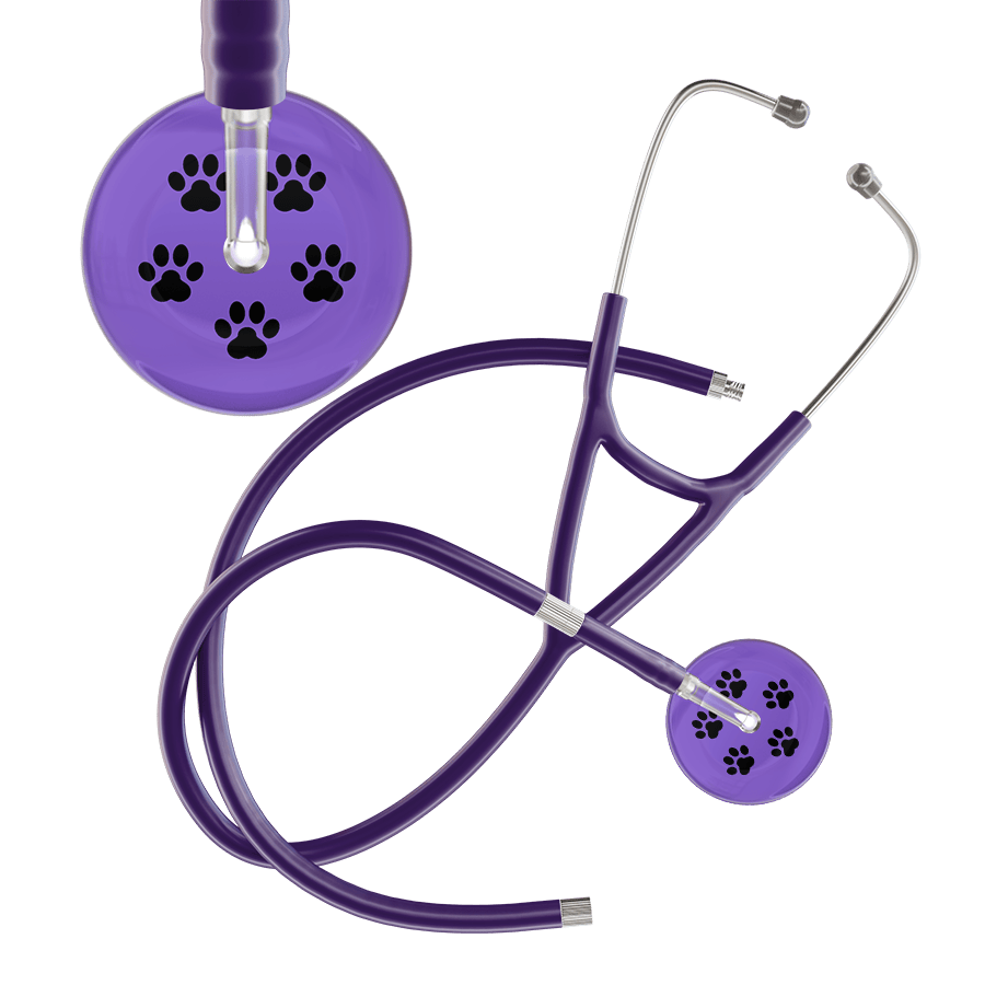 Ultrascope Single Stethoscope Black Paw Lavender Background / Adult / Purple Extended Tubing Black Paw Print Light Background Cardiology Stethoscope