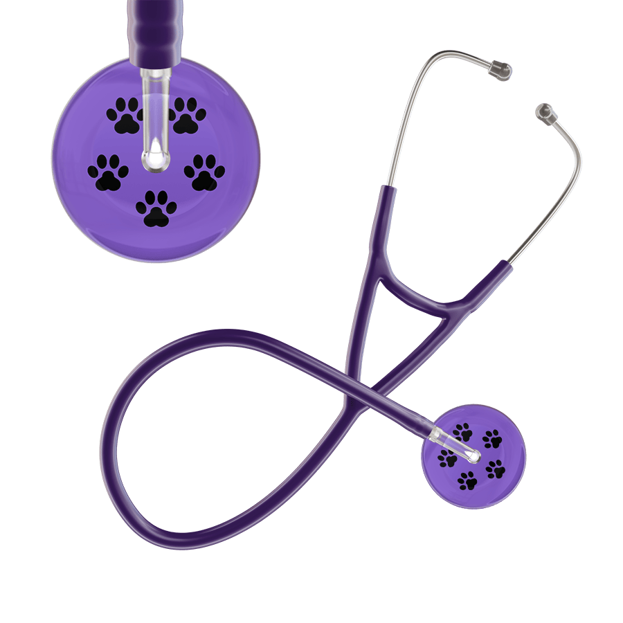 Ultrascope Single Stethoscope Black Paw Lavender Background / Adult / Purple Black Paw Print Light Background Cardiology Stethoscope