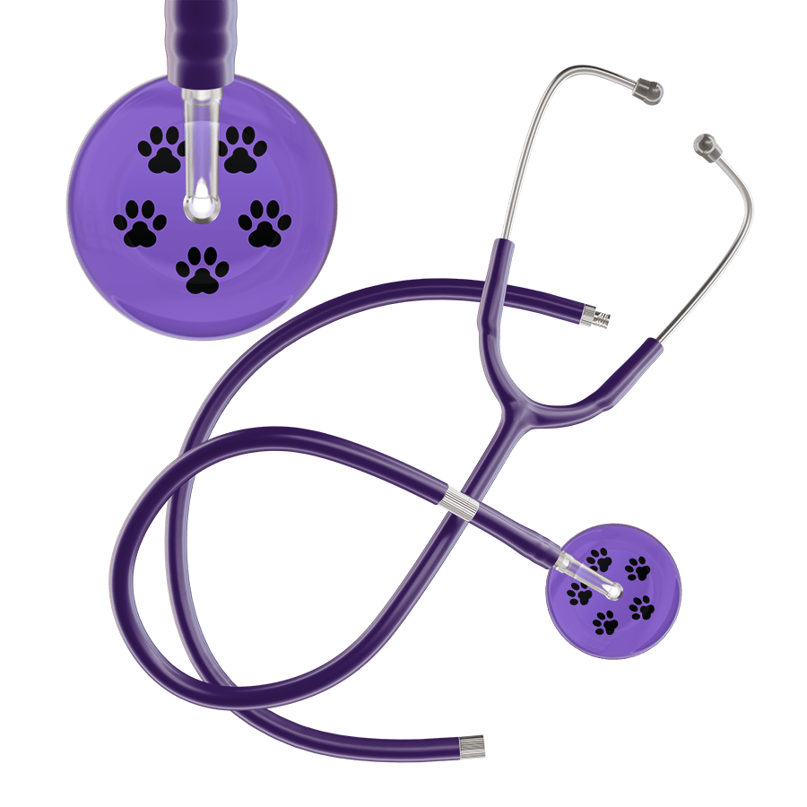 Ultrascope Single Stethoscope Black Paw Lavender Background / Adult / Purple Extended Tubing Black Paw Print Light Background Stethoscope