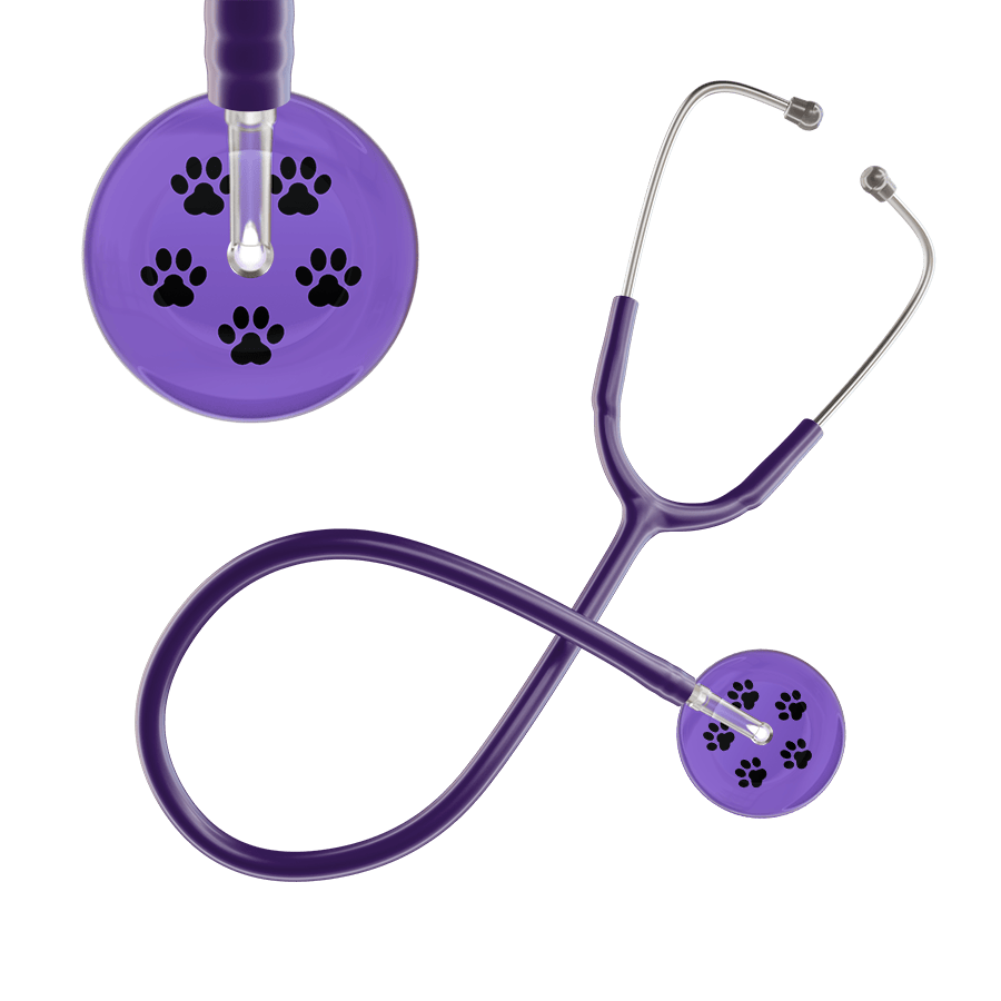 Ultrascope Single Stethoscope Black Paw Lavender Background / Adult / Purple Black Paw Print Light Background Stethoscope