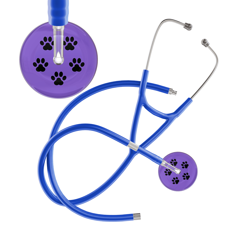 Ultrascope Single Stethoscope Black Paw Lavender Background / Adult / Royal Blue Extended Tubing Black Paw Print Light Background Cardiology Stethoscope