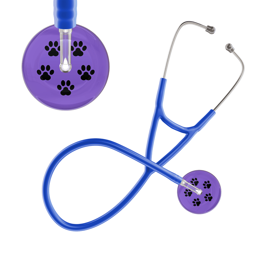 Ultrascope Single Stethoscope Black Paw Lavender Background / Adult / Royal Blue Black Paw Print Light Background Cardiology Stethoscope