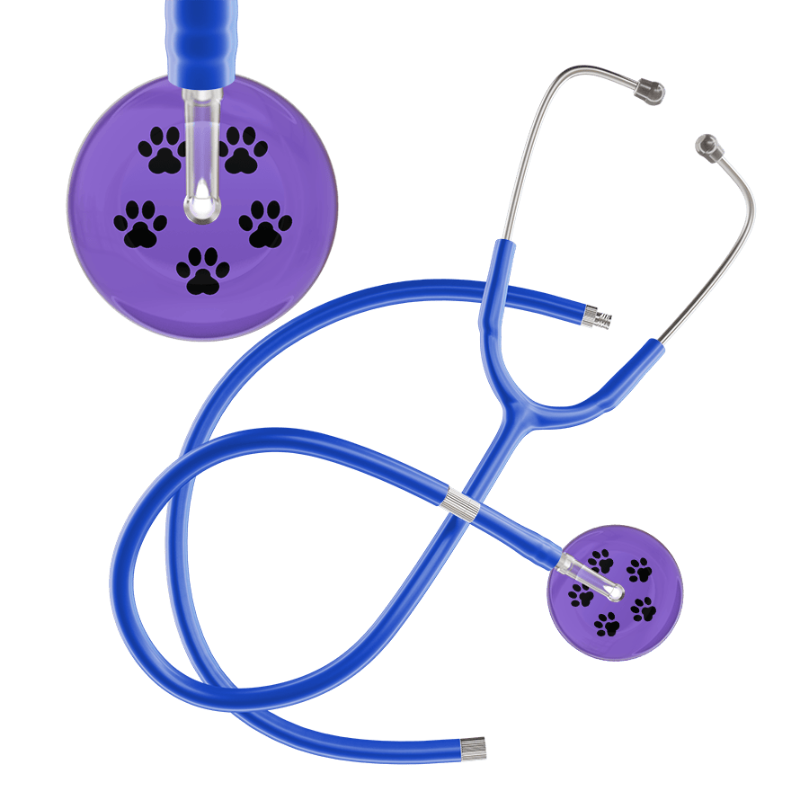 Ultrascope Single Stethoscope Black Paw Lavender Background / Adult / Royal Blue Extended Tubing Black Paw Print Light Background Stethoscope