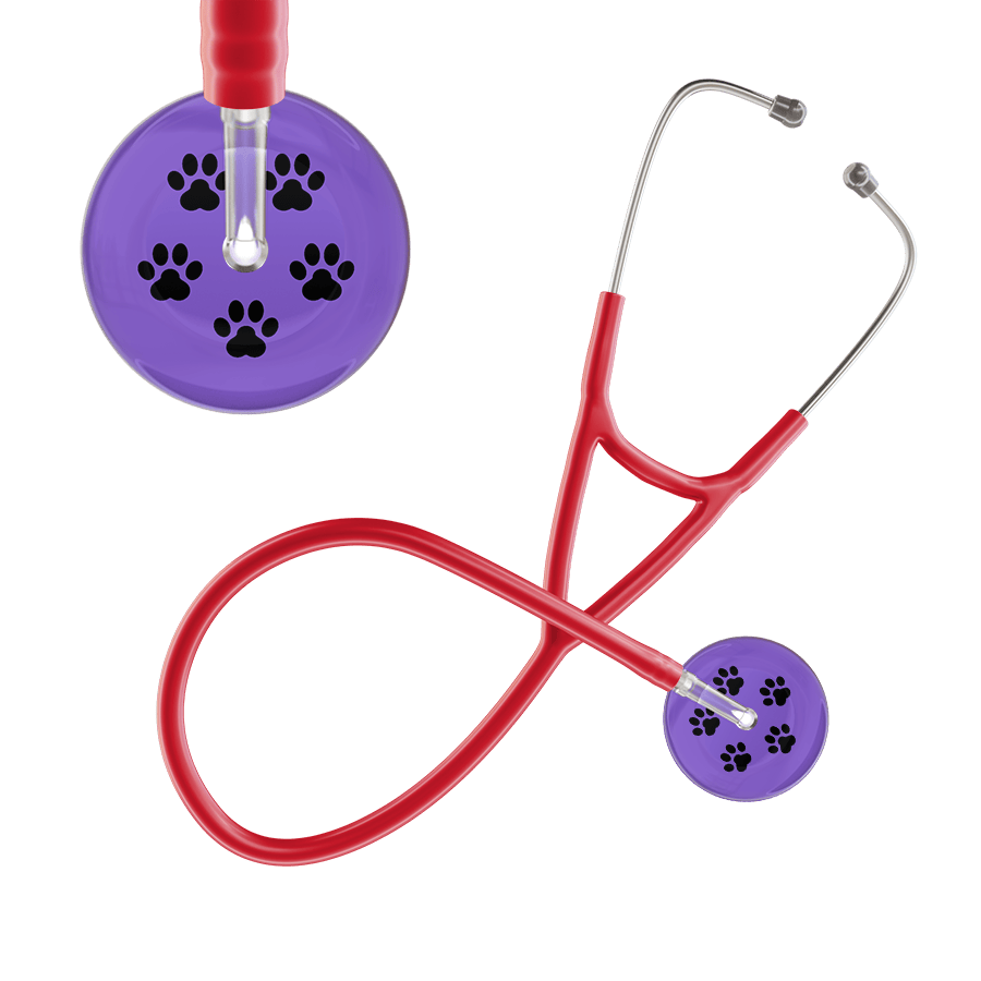 Ultrascope Single Stethoscope Black Paw Lavender Background / Adult / Red Black Paw Print Light Background Cardiology Stethoscope