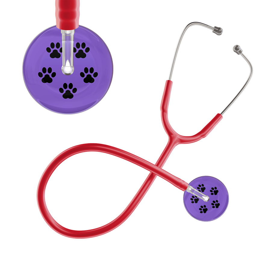 Ultrascope Single Stethoscope Black Paw Lavender Background / Adult / Red Black Paw Print Light Background Stethoscope