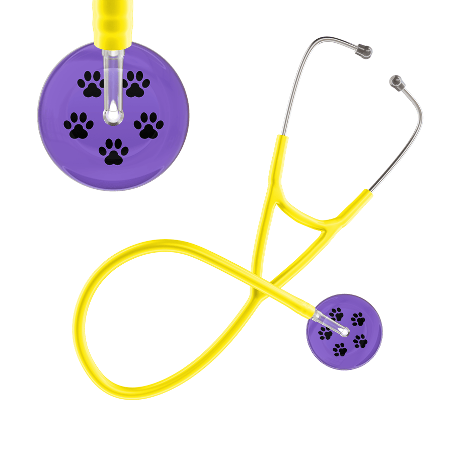 Ultrascope Single Stethoscope Black Paw Lavender Background / Adult / Yellow Black Paw Print Light Background Cardiology Stethoscope