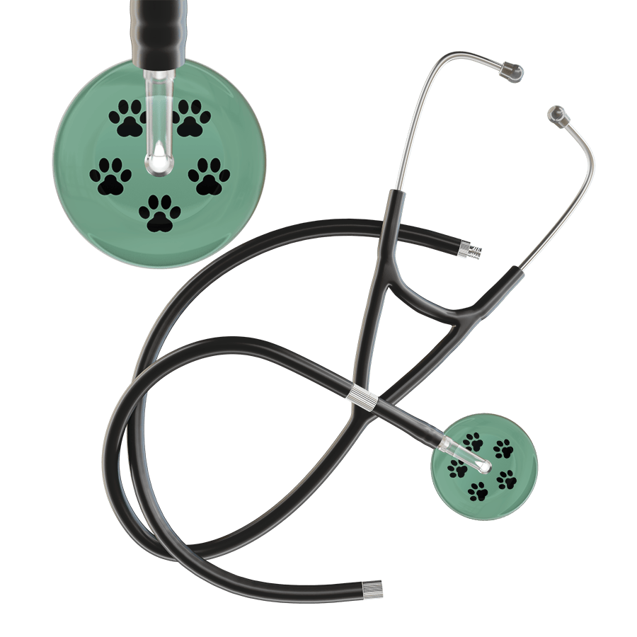 Ultrascope Single Stethoscope Black Paw Sage Background / Adult / Black Extended Tubing Black Paw Print Light Background Cardiology Stethoscope