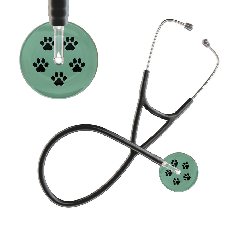 Black Paw Print Light Background Cardiology Stethoscope