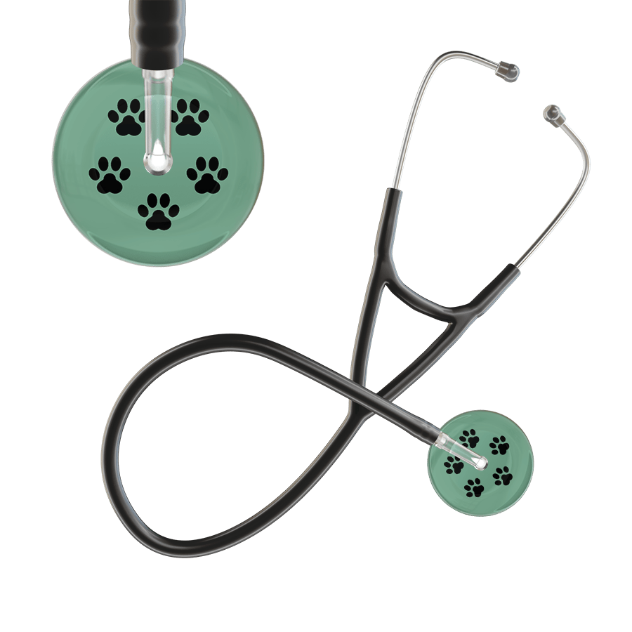 Ultrascope Single Stethoscope Black Paw Sage Background / Adult / Black Black Paw Print Light Background Cardiology Stethoscope