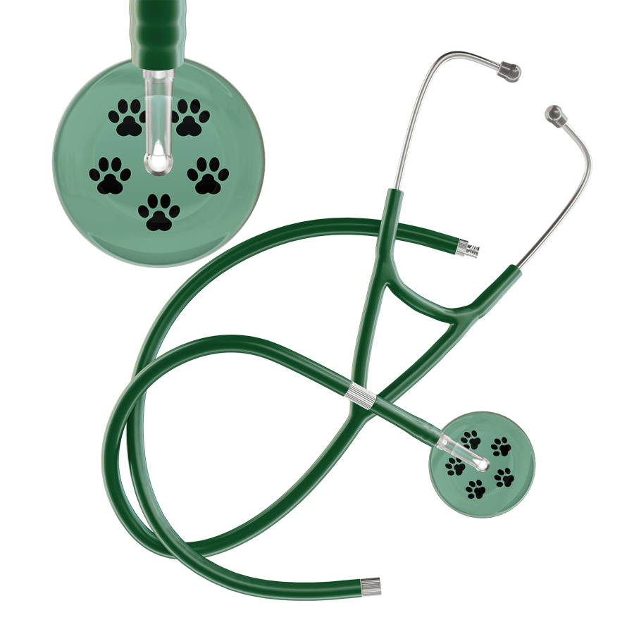 Ultrascope Single Stethoscope Black Paw Sage Background / Adult / Dark Green Extended Tubing Black Paw Print Light Background Cardiology Stethoscope