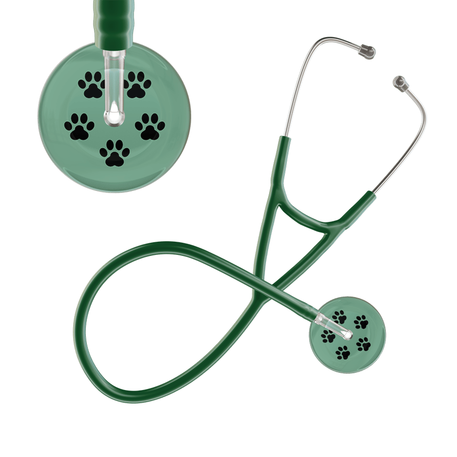 Ultrascope Single Stethoscope Black Paw Sage Background / Adult / Dark Green Black Paw Print Light Background Cardiology Stethoscope