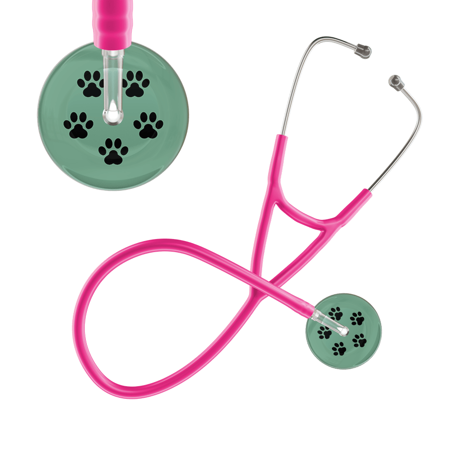 Ultrascope Single Stethoscope Black Paw Sage Background / Adult / Hot Pink Black Paw Print Light Background Cardiology Stethoscope