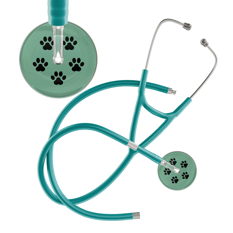Ultrascope Single Stethoscope Black Paw Sage Background / Adult / Jade Extended Tubing Black Paw Print Light Background Cardiology Stethoscope