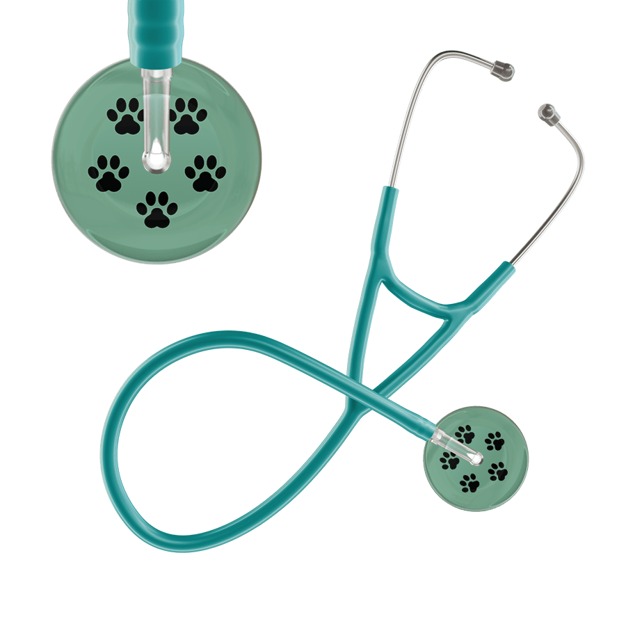 Ultrascope Single Stethoscope Black Paw Sage Background / Adult / Jade Black Paw Print Light Background Cardiology Stethoscope