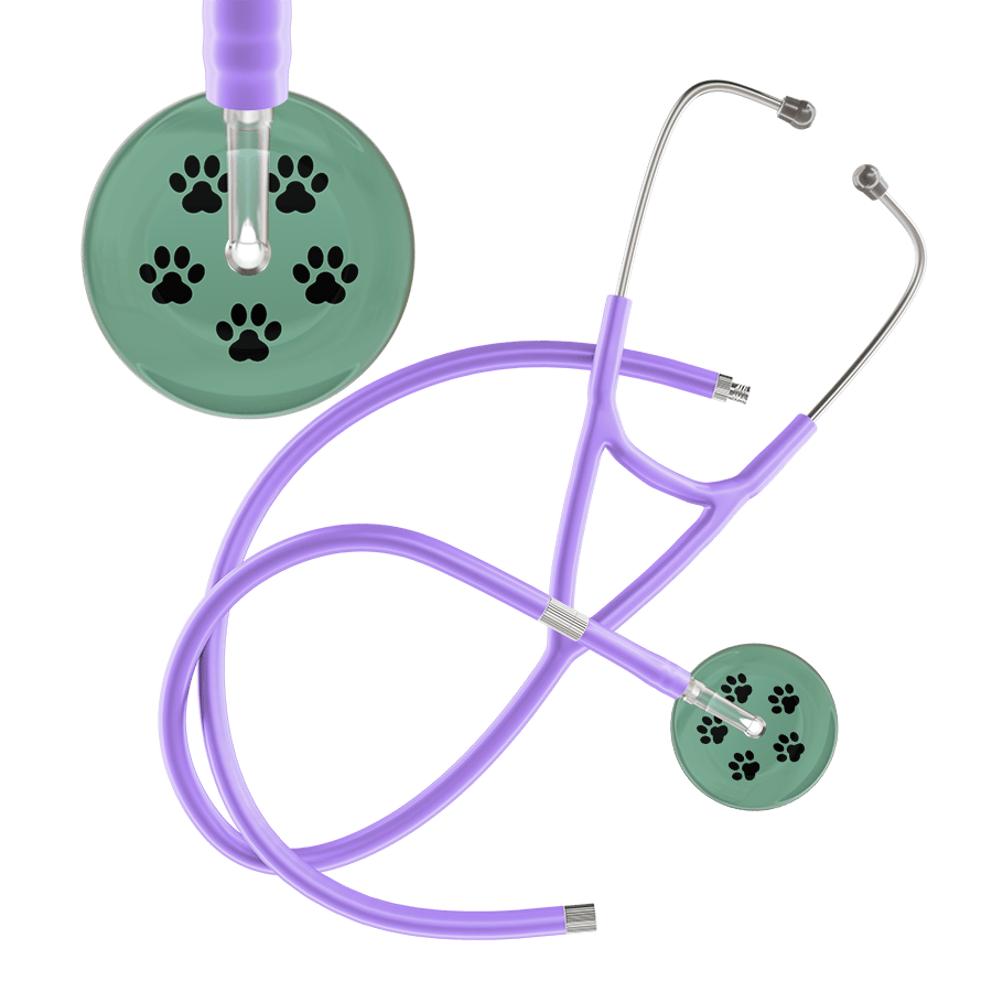 Ultrascope Single Stethoscope Black Paw Sage Background / Adult / Lavender Extended Tubing Black Paw Print Light Background Cardiology Stethoscope