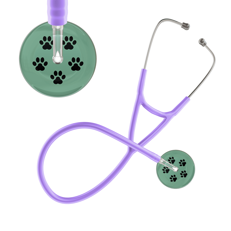 Ultrascope Single Stethoscope Black Paw Sage Background / Adult / Lavender Black Paw Print Light Background Cardiology Stethoscope