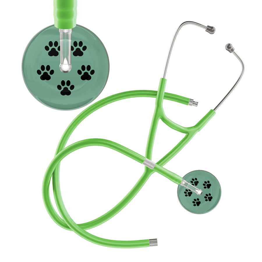 Ultrascope Single Stethoscope Black Paw Sage Background / Adult / Lime Green Extended Tubing Black Paw Print Light Background Cardiology Stethoscope