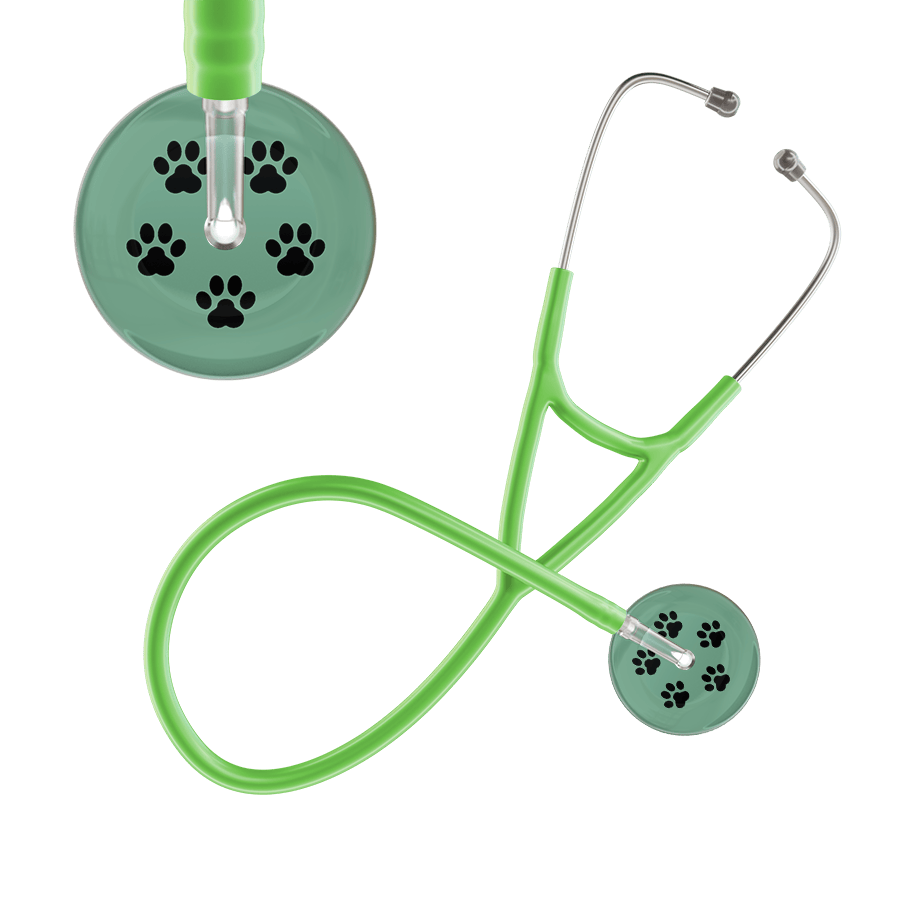 Ultrascope Single Stethoscope Black Paw Sage Background / Adult / Lime Green Black Paw Print Light Background Cardiology Stethoscope