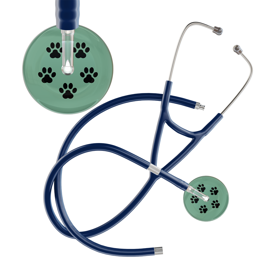 Black Paw Print Light Background Cardiology Stethoscope