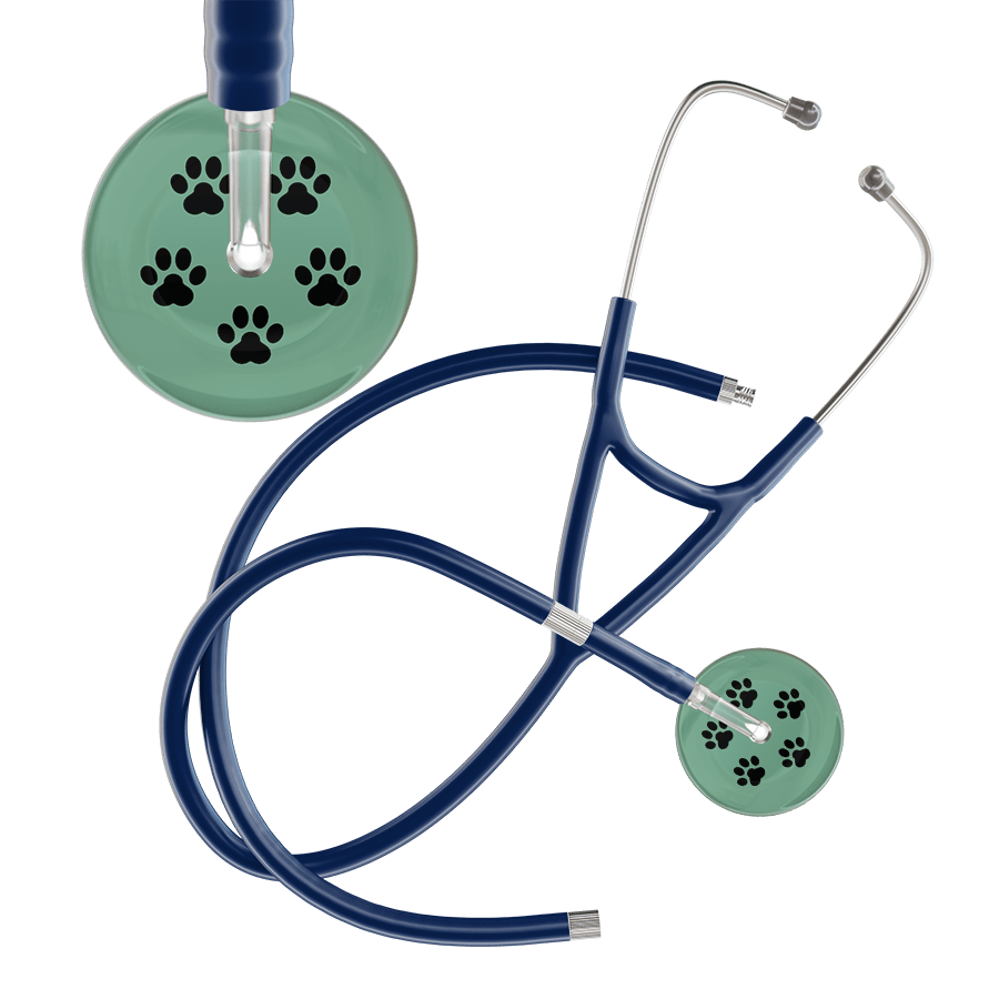 Ultrascope Single Stethoscope Black Paw Sage Background / Adult / Navy Extended Tubing Black Paw Print Light Background Cardiology Stethoscope