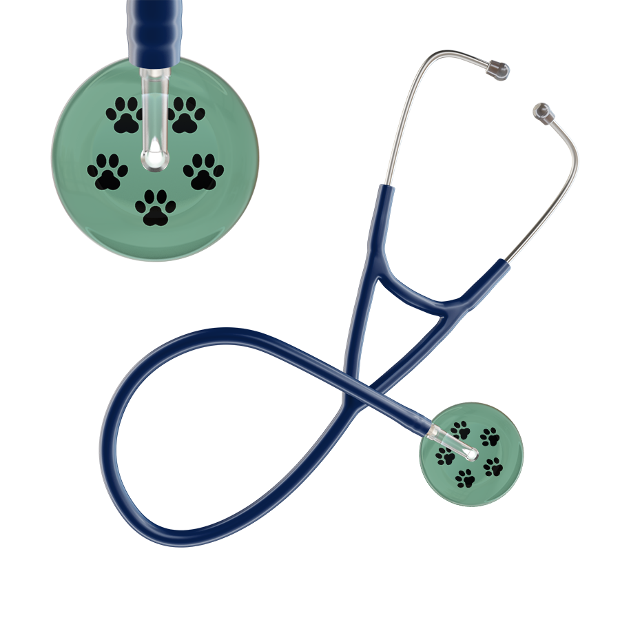 Black Paw Print Light Background Cardiology Stethoscope