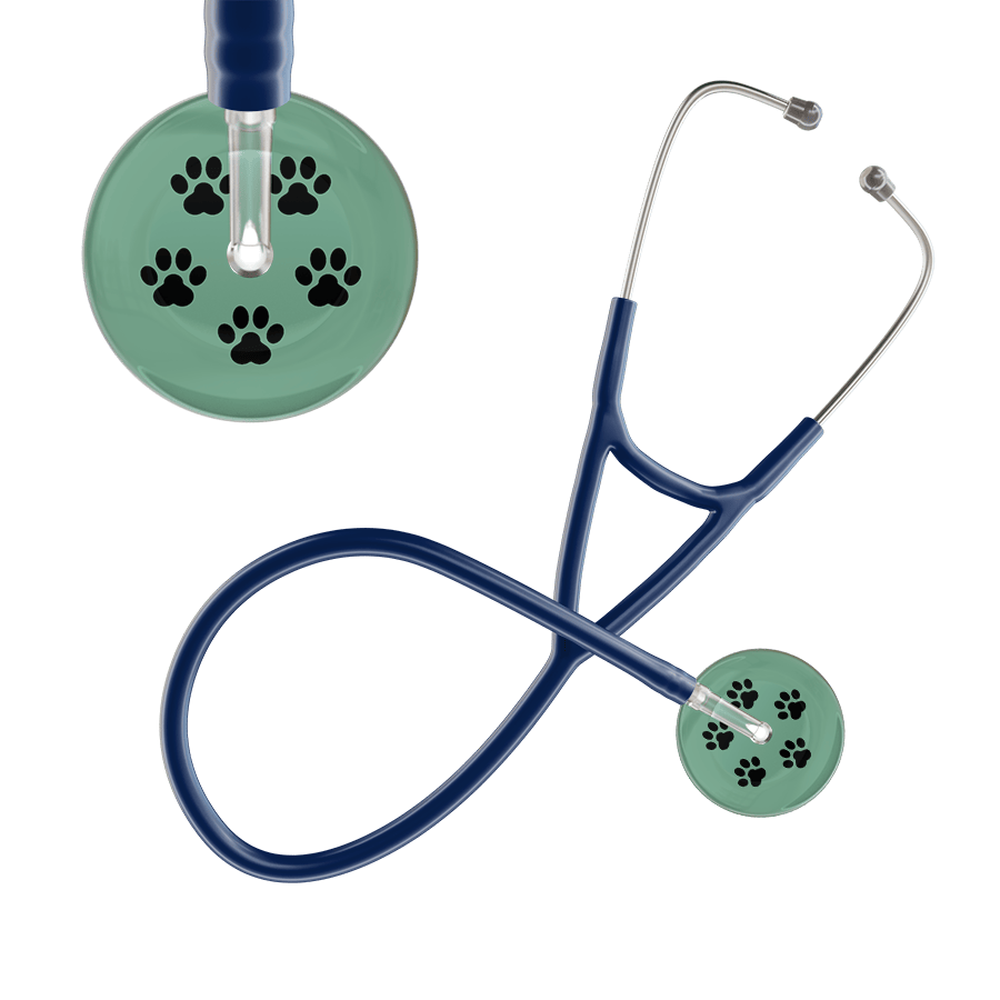 Ultrascope Single Stethoscope Black Paw Sage Background / Adult / Navy Black Paw Print Light Background Cardiology Stethoscope
